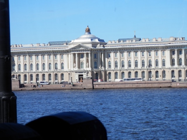 large building across the river