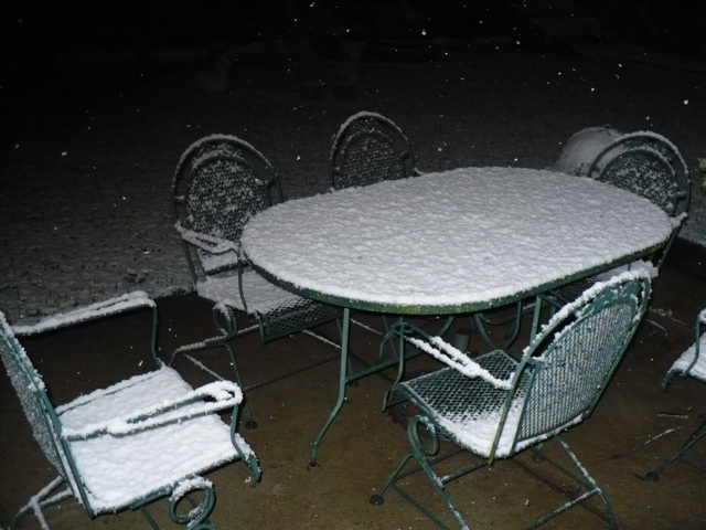 patio furniture covered with snow