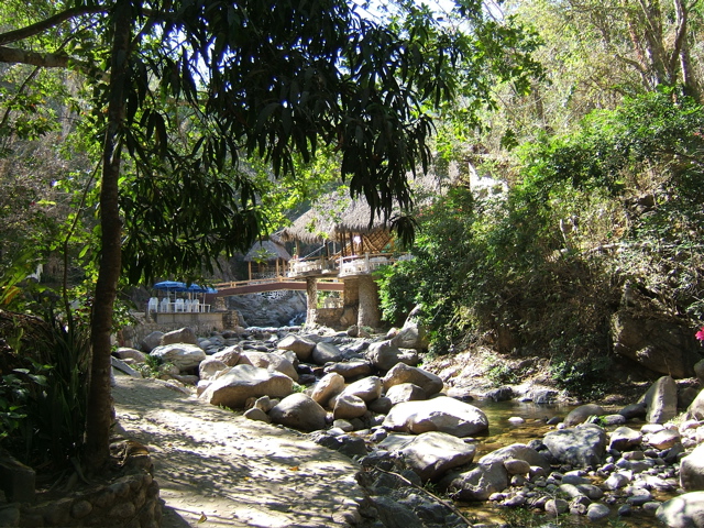 stone walk along a stream bed